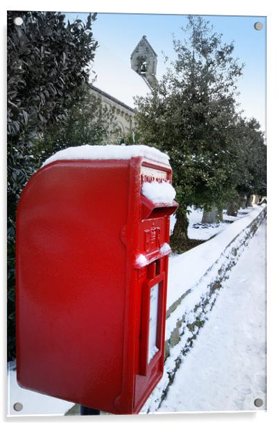 A snowy pillar box Acrylic by Pete Holloway