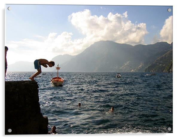 Boys playing on the Amalfi Coast Acrylic by Jay Rajdev