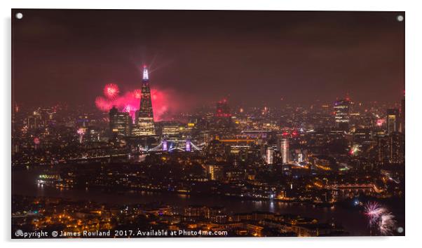 Firework Celebrations over the City Acrylic by James Rowland