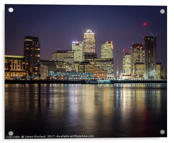 Canary Wharf by Night Acrylic by James Rowland