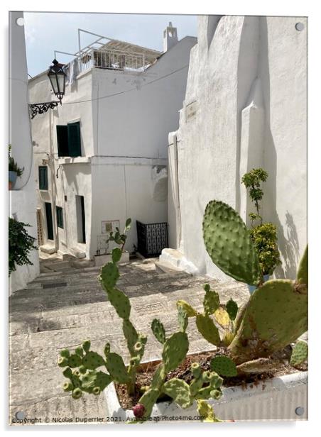 Whitewashed houses in Ostuni, Apulia, Italy Acrylic by Nicolas Duperrier