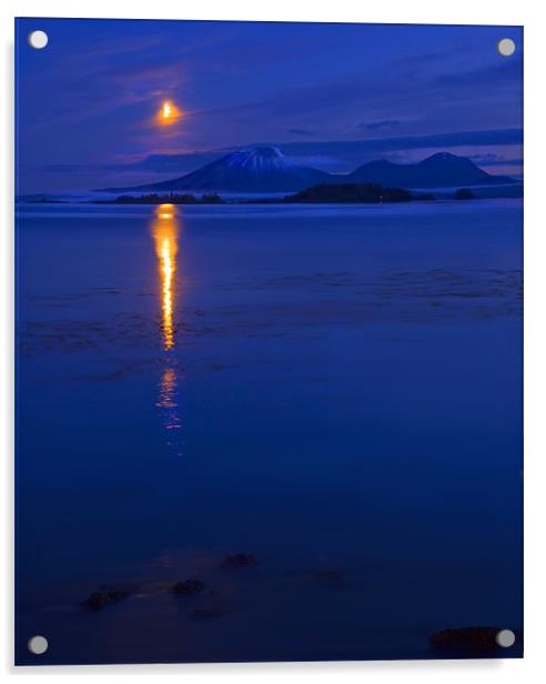 Moon Rising over Mt. Edgecumbe Acrylic by Mike Dawson