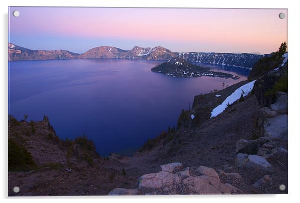 Crater Lake Sunset Acrylic by Mike Dawson