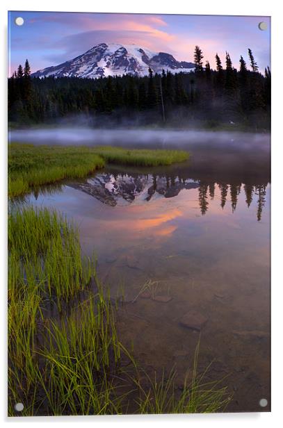 Rainier Sunrise Cap Acrylic by Mike Dawson