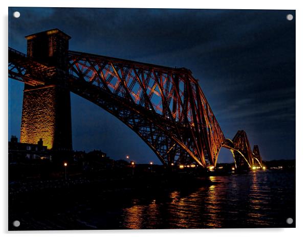 Forth Rail Bridge at Night Acrylic by Andrew Beveridge