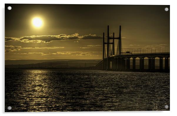 Severn Bridge Sunset Acrylic by Rob Hawkins