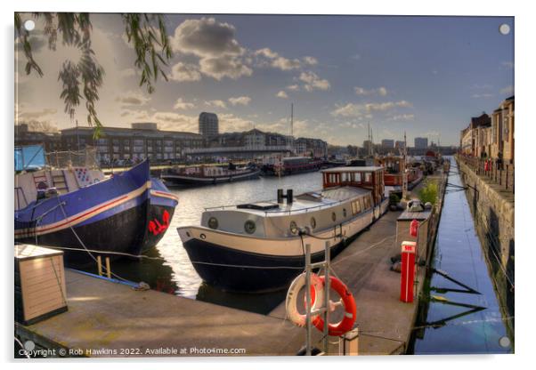 Houseboats at Surrey Quays  Acrylic by Rob Hawkins