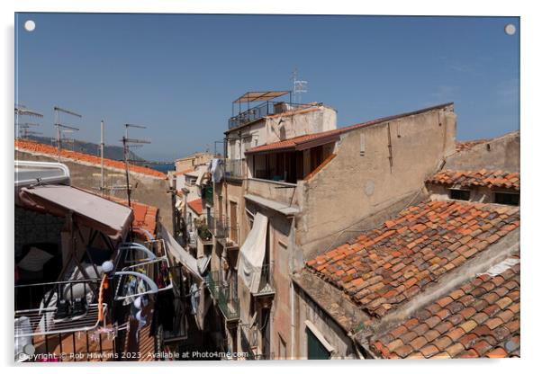 Cefalu Rooftops Acrylic by Rob Hawkins