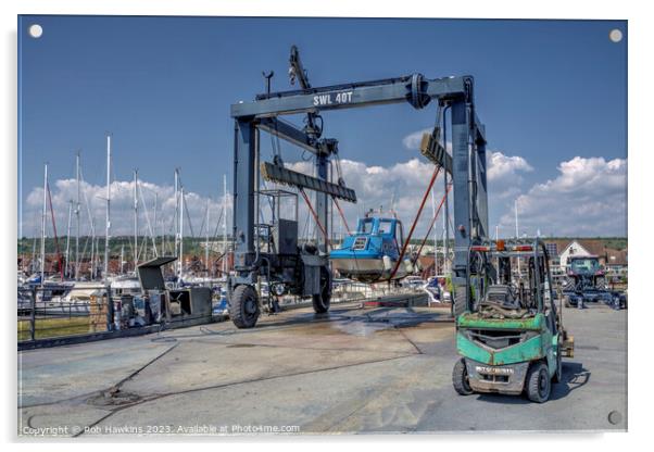 Marina boat lift  Acrylic by Rob Hawkins