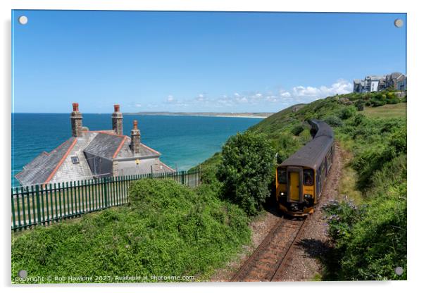 Carbis bay railway seascape  Acrylic by Rob Hawkins