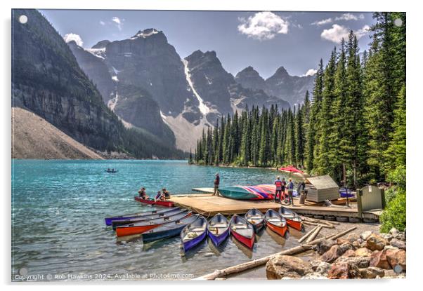 Morraine Lake Kayaks Acrylic by Rob Hawkins