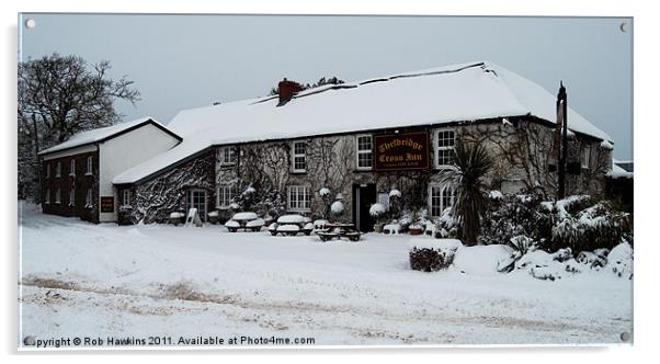 Thelbridge Cross in the snow Acrylic by Rob Hawkins