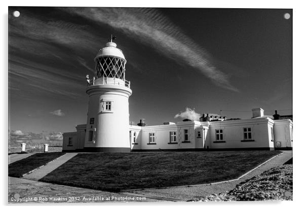 Pendeen Lighthouse in mono Acrylic by Rob Hawkins