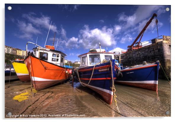 Fishing Boats at Tenby Acrylic by Rob Hawkins