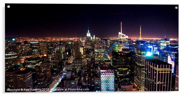 Manhattan Skyline by night Acrylic by Rob Hawkins