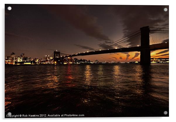 Dusk over the Brooklyn Bridge Acrylic by Rob Hawkins