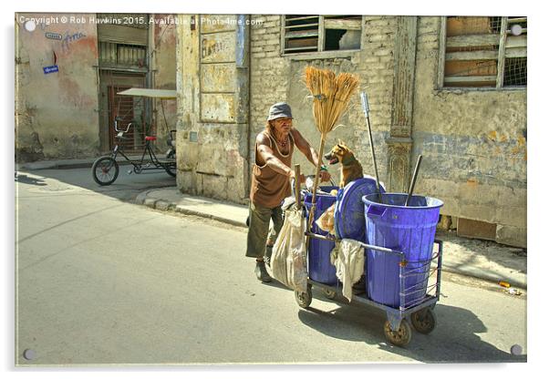  The Street Cleaner and his dog  Acrylic by Rob Hawkins