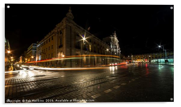 Lisboa Light trails  Acrylic by Rob Hawkins