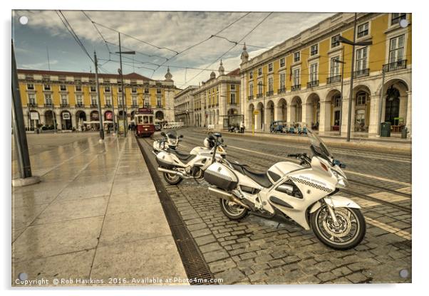 Lisbon Police Bikes  Acrylic by Rob Hawkins