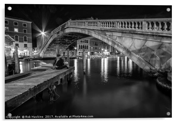 Venitian Bridge in mono  Acrylic by Rob Hawkins