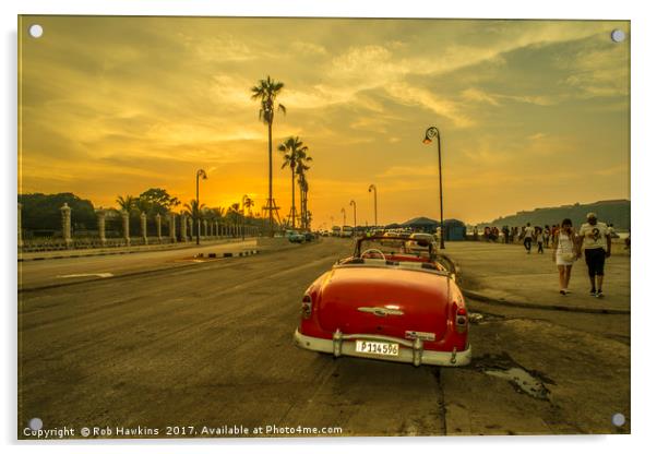 Habana convertible sunset  Acrylic by Rob Hawkins