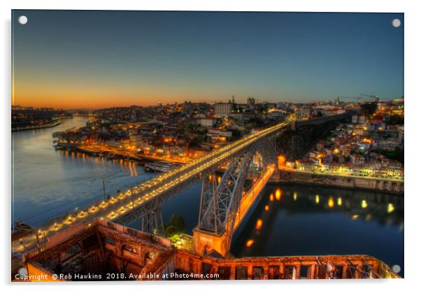 Porto twylight bridge  Acrylic by Rob Hawkins