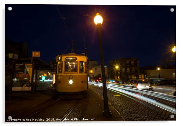 Porto Night Tram  Acrylic by Rob Hawkins