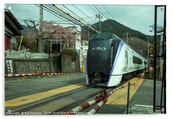 Fuji commuter train  Acrylic by Rob Hawkins