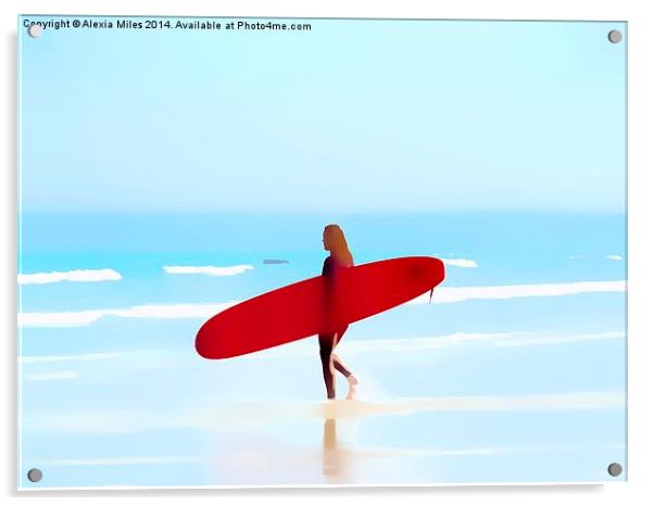 Red Surfboard  Acrylic by Alexia Miles