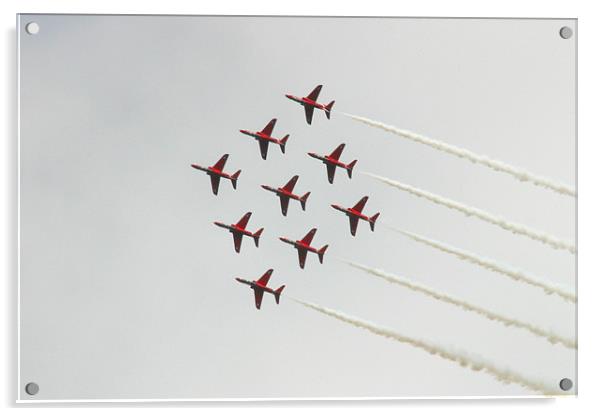 RAF Red Arrows flight display team Diamond nine 9  Acrylic by Douglas Kerr
