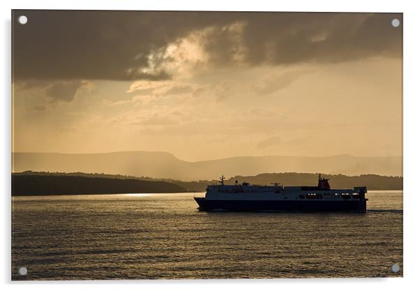 Stena ferry crossing to Larne at sunset Acrylic by Douglas Kerr