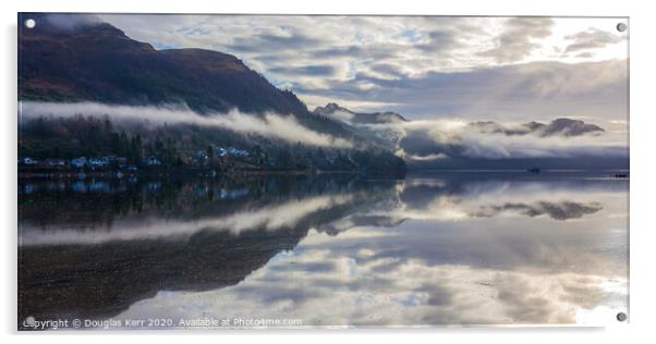 Loch Goil and Lochgoilhead morning reflection. Acrylic by Douglas Kerr