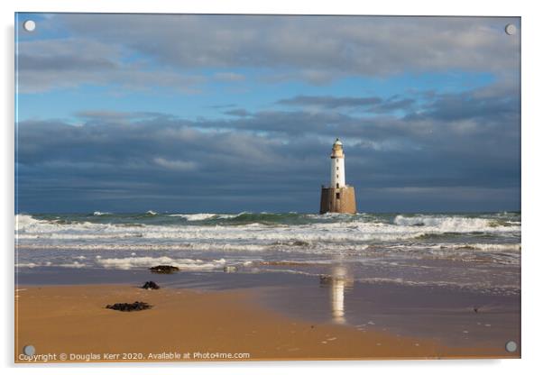 Rattray Head Lighthouse, reflection in sand with seaweed. Peterhead Acrylic by Douglas Kerr