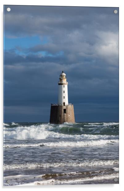 Rattray Head Lighthouse, rough waves, Peterhead Acrylic by Douglas Kerr