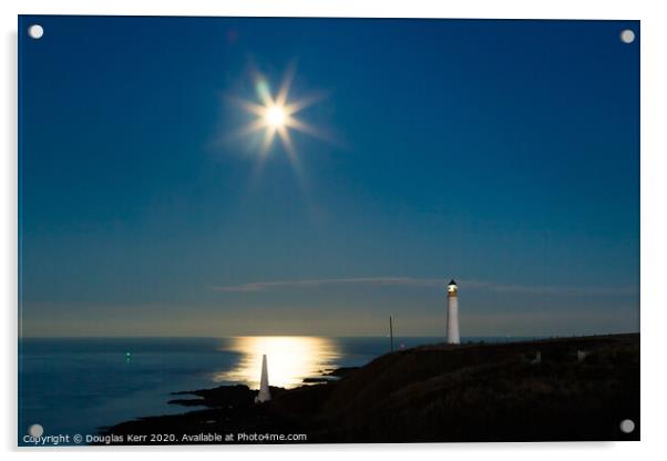 Scurdieness Lighthouse in moonlight Acrylic by Douglas Kerr