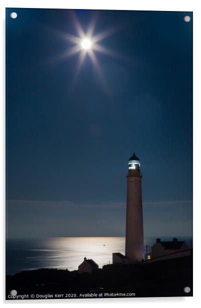 Scurdieness Lighthouse in moonlight Acrylic by Douglas Kerr