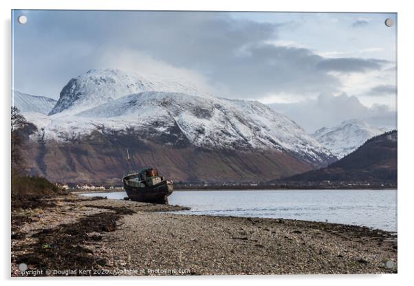 The Corpach Shipwreck,  Old Boat of Caol, Ben Nevis in Background Acrylic by Douglas Kerr