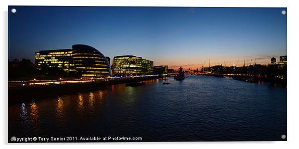 Panoramic sunset view of the South Bank of the Tha Acrylic by Terry Senior