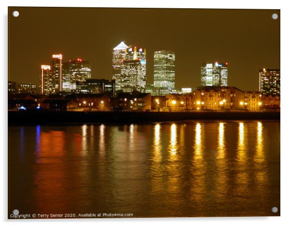 Nightscene of Canary Wharfe on the Isle of Dogs  Acrylic by Terry Senior