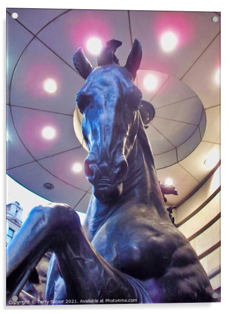 One of The Four Bronze Horses Of Helios, Piccadilly Circus. London Acrylic by Terry Senior
