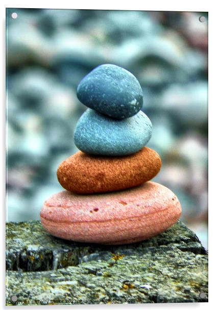 HDR bokeh effect Coloured Stones at St Bees, Cumbria Acrylic by Terry Senior