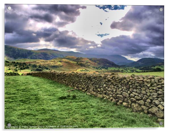 Cumbria, Dramatic Skys, Drystone Walling, HDR, Lake District, Mountains Acrylic by Terry Senior