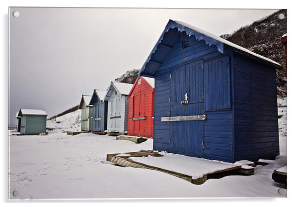 Snow Covered Beach Huts in Overstrand Acrylic by Paul Macro