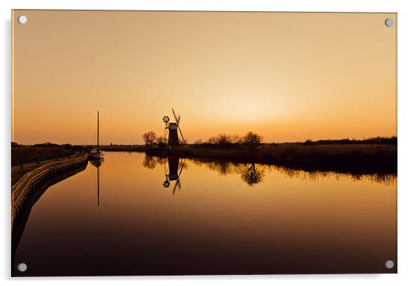 Golden Reflections on the Norfolk Broads Acrylic by Paul Macro