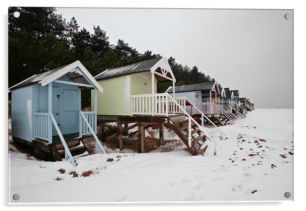 Pastel Beach Huts amid the Snow Acrylic by Paul Macro
