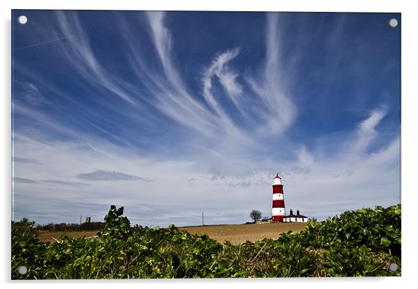Wispy Clouds Above Happisburgh Lighthouse Acrylic by Paul Macro