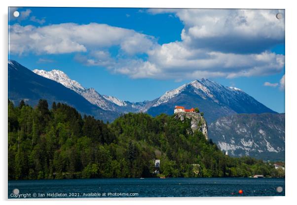 Lake Bled and castle Acrylic by Ian Middleton