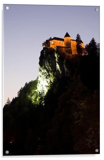 Bled castle lit up at night Acrylic by Ian Middleton