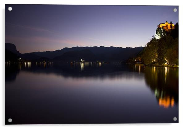 View across Lake Bled at dusk Acrylic by Ian Middleton