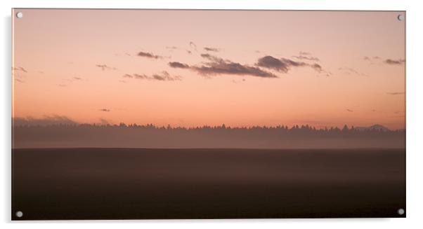 Misty fields at sunset Acrylic by Ian Middleton